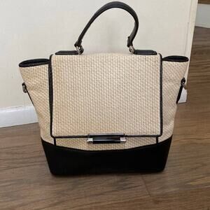 Diane Von Furstenberg Woven Rattan and Black Leather Satchel